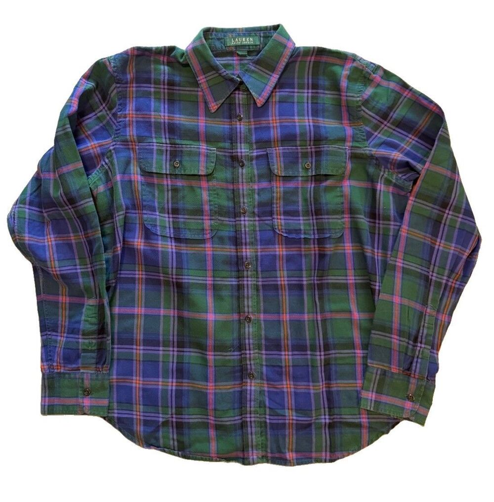 Lauren Ralph Lauren Flannel Shirt Womens Plaid Long Sleeve Button Down Large